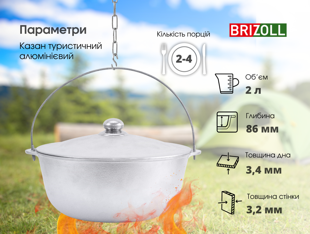 Казан алюмінієвий Brizoll з кришкою 2 л