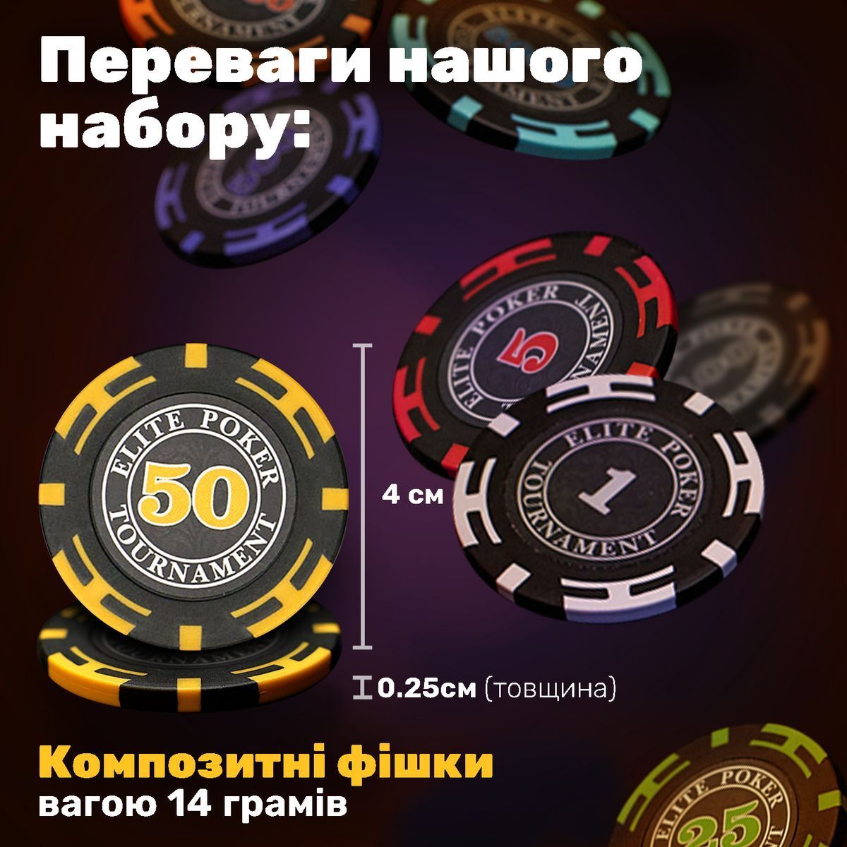 Покерный набор в деревянном кейсе на 200 фишек